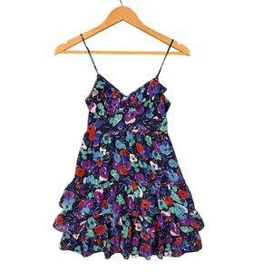 American Eagle Floral Tiered Mini Dress Womens 00 Navy Blue Spaghetti Strap